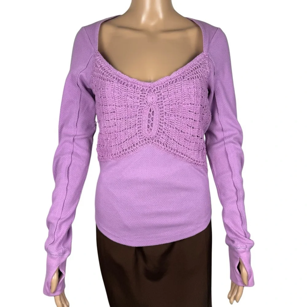 NWT New $98 Free People Butterfly Dreams Purple Top Size M